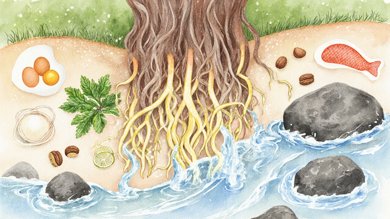 Květinový náznak vlasových folikulů napájených živinami, odstraňující škodlivé látky