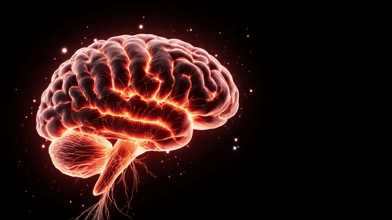 Lidský mozek s hojícími se nervovými dráhami a vybledajícími neurotransmitery.