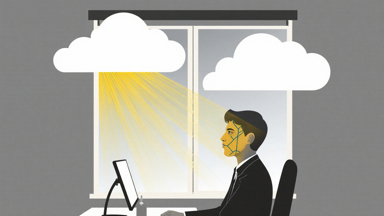 UV paprsky pronikají skrz oblaka a okno, poškozují kůži obličeje.