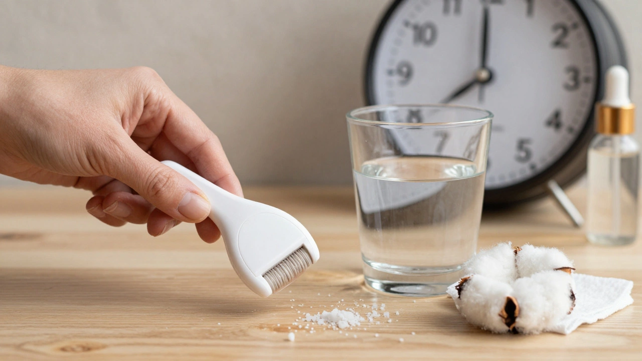 Čistý epilátor a hydratační prostředky na stole s časovým symbolizací.