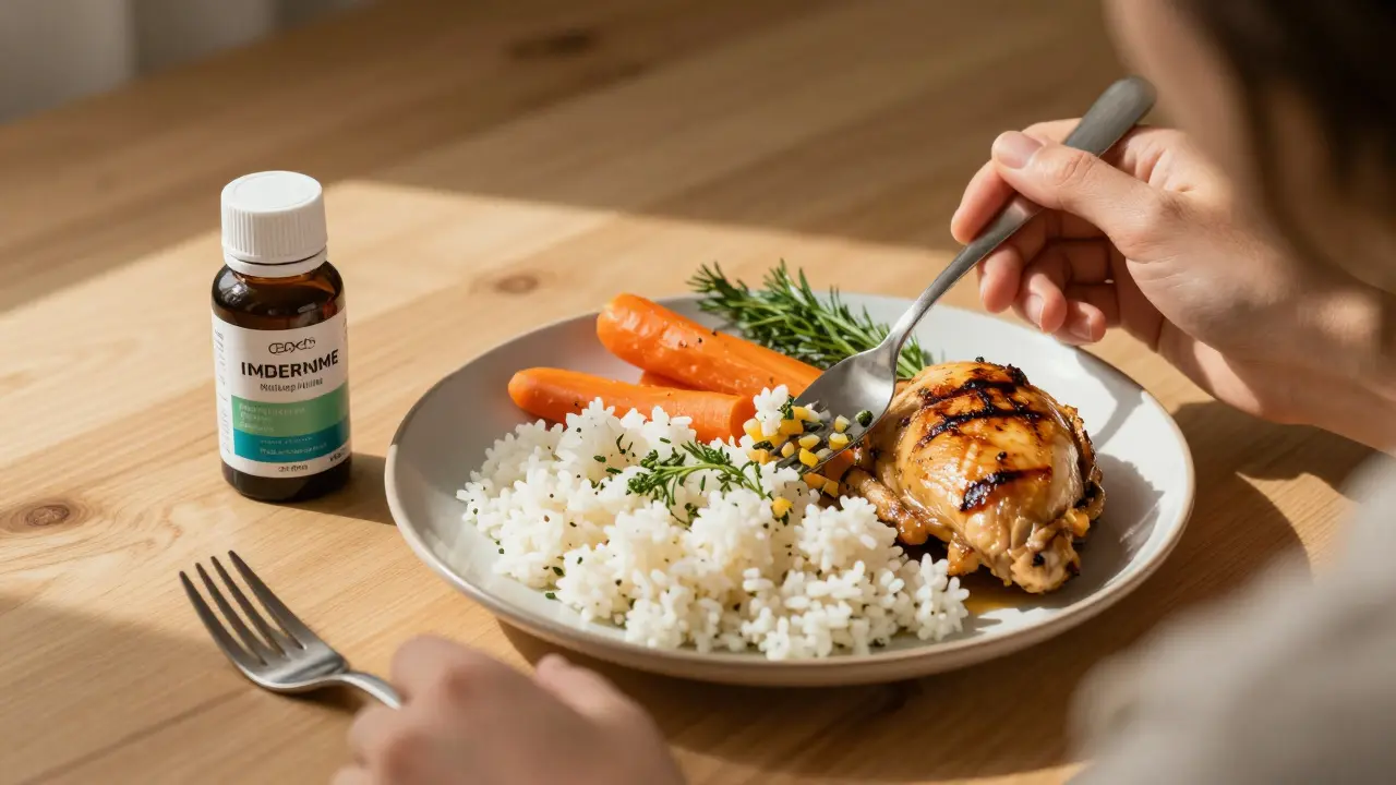 Osoba jí zdravou jídelníčkovou sestavu bez laktózy, glutenu a FODMAP.