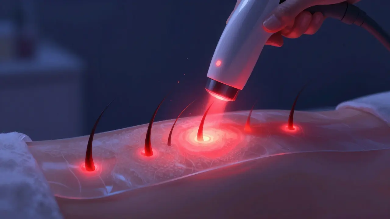 Laserové odstranění vlasů – světelný paprsek deaktivuje vlasové folikuly pod kůží.