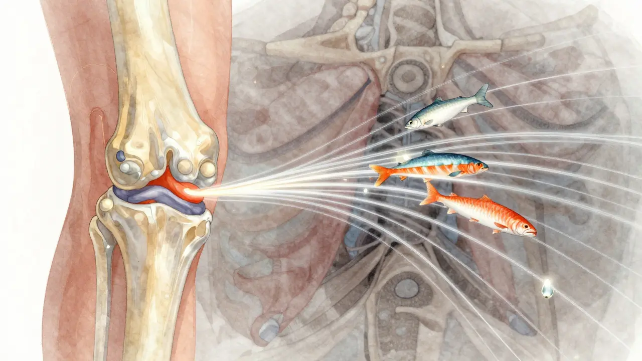 Molekulární ilustrace kolagenu z ryb, který obnovuje chrupavku v kloubu.