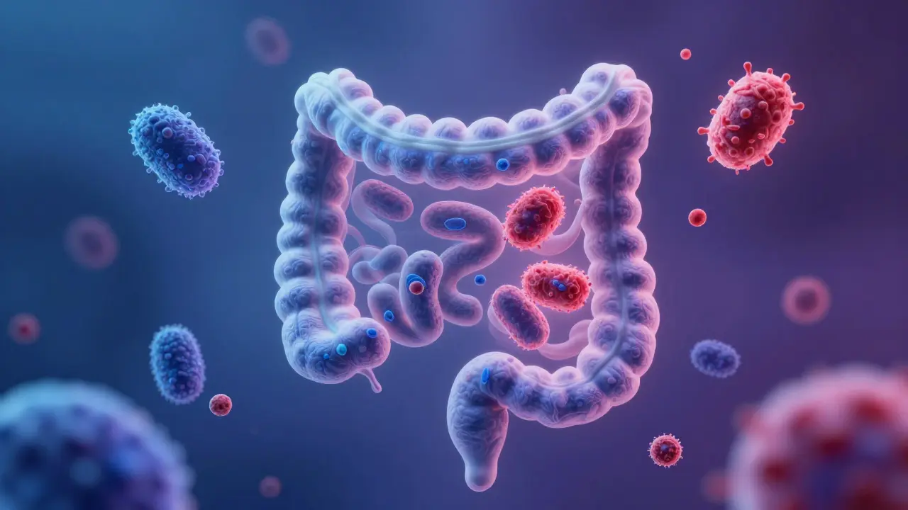 Rovnováha prospěšných a škodlivých bakterií v střevě.