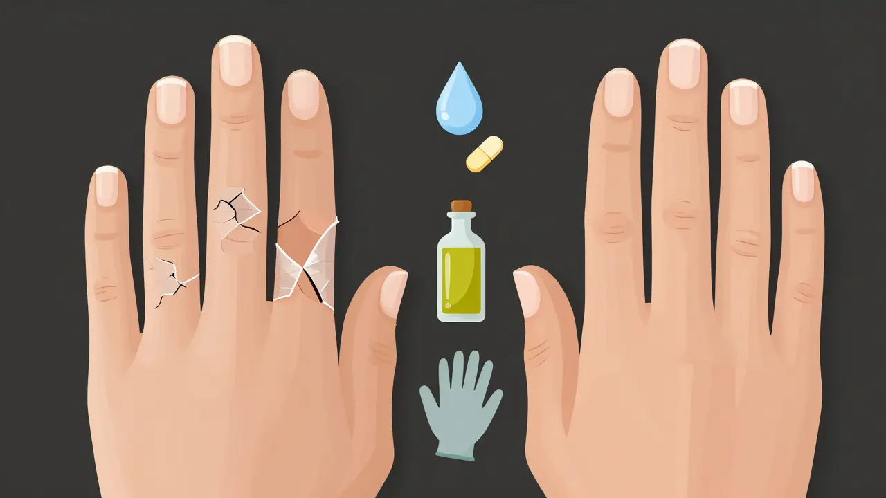 Porovnání křehkých a zpevněných nehtů s výživovými doplňky.