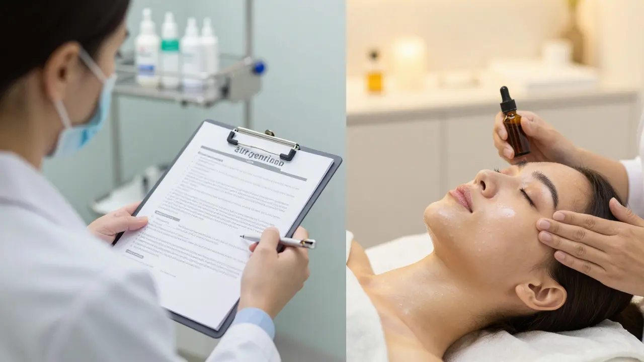 Srovnání klinického prostředí dermatologa a relaxačního salonu kosmetičky.