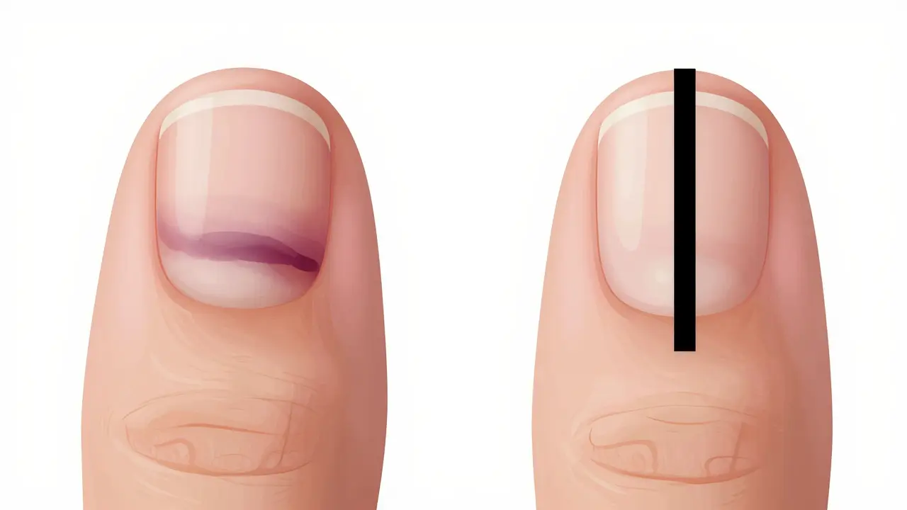 Srovnání modřáku pod nehtem a příznaků melanomu.