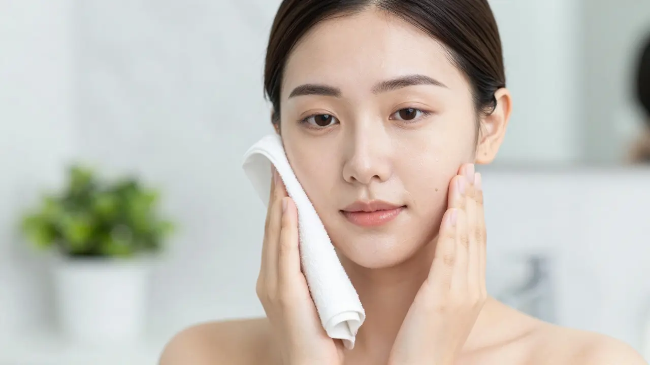 Žena s čistou a zářivou pletí používá jemnou bambusovou látku