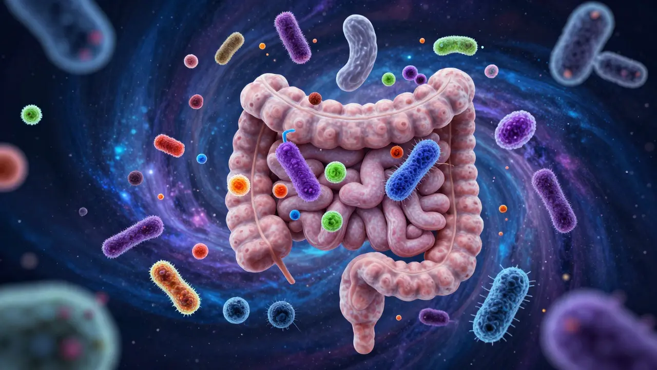 Abstraktní zobrazení rozmanité střevní mikrobioty a bakterií