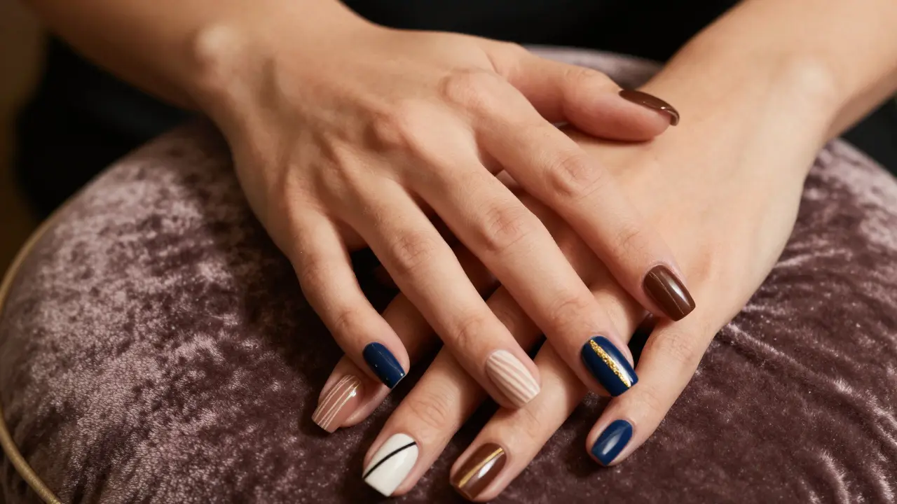 Ruce s různými variantami designu US čárky v elegantním stylu