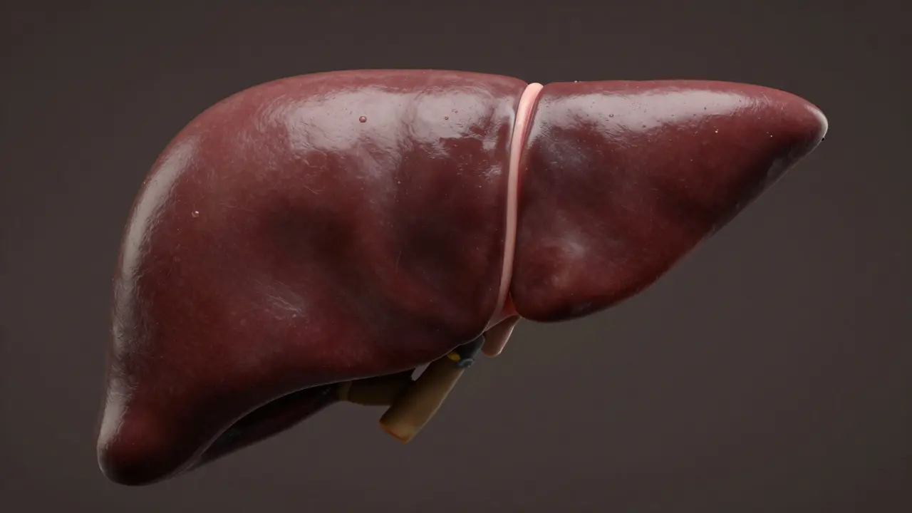 Detailní záběr na hustou strukturu lidských jater