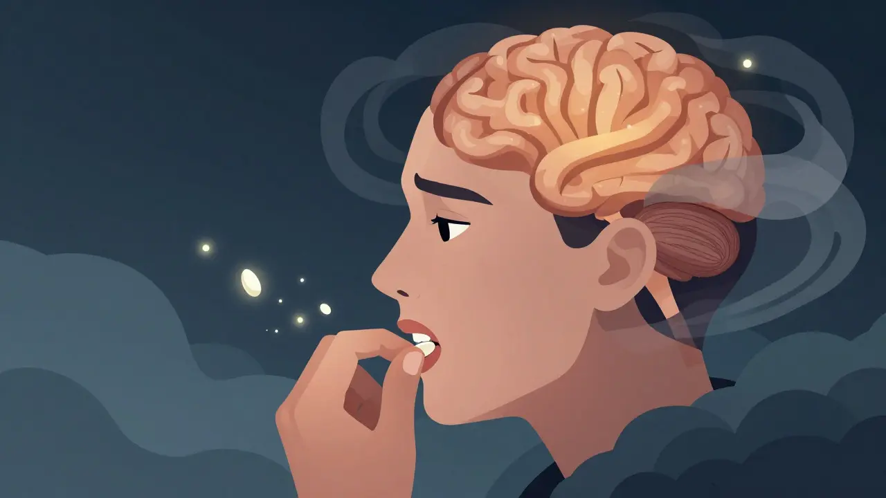 Ilustrace stresu a úzkosti spojených s návykem koušání nehtů.