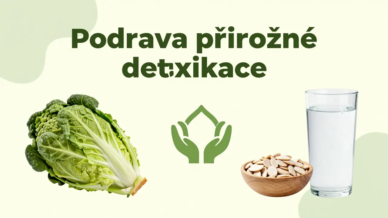 Svěží vizuál zdravého životního stylu s brokolicí, vodou a meditací, podporující přirozenou detoxikaci hormonů podle vědeckých poznatků.