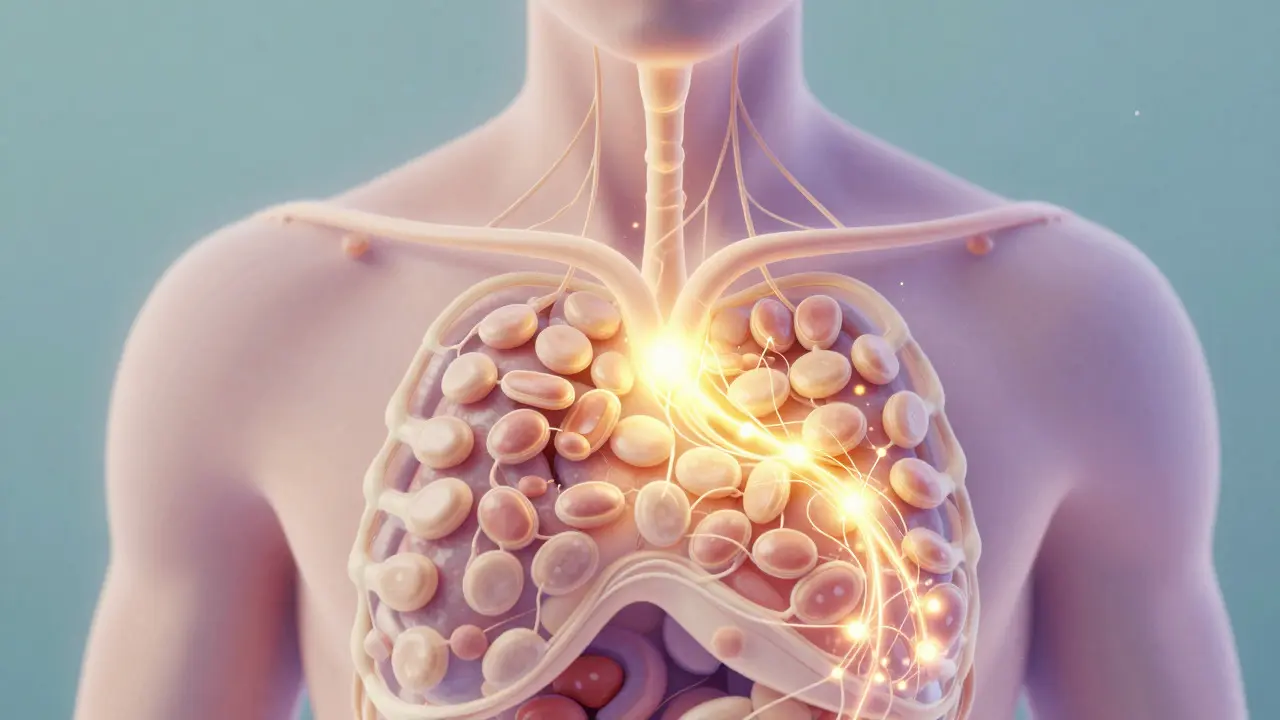 Abstraktní ilustrace buněčné regenerace a doplnění vitamínů v těle.