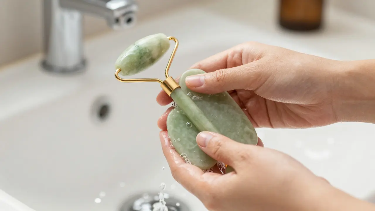 Čistící masážní nástroje jako jade roller ve vodě