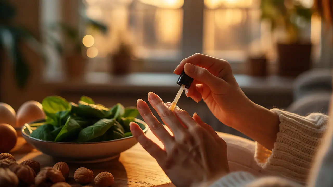 Aplikace oleje na nehty v domácnosti s potravinami bohatými na vitamíny